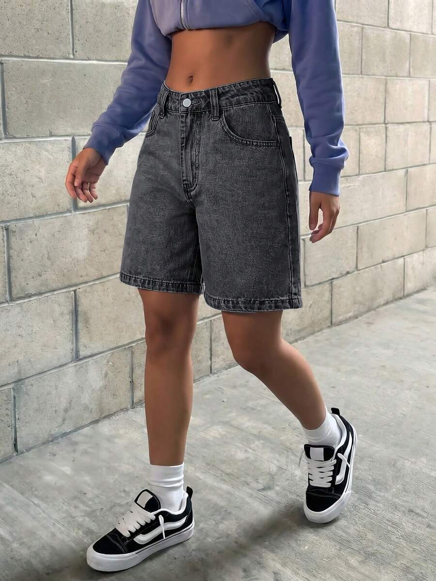 女款純色百慕大牛仔短褲休閒夏季款