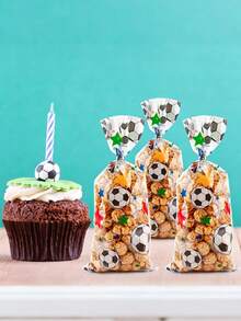 20pcs Football OPP Popcorn Bags, Transparent Football Pattern Gift Bags With Silver Twist Tie, Football Party Favor Bags, Suitable For Birthday, Party Supplies, Holiday Party Decorations, Gift Wrapping, Snacks Baking, Wedding Party, Football Theme Party - A - View 6