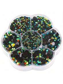 每盒5000顆，2mm、3mm、4mm、5mm、6mm共5種尺寸。花形盒裝平底水晶水鑽，多色水晶寶石，珠寶珠飾，玻璃藝術貼紙。適用於衣服、包包、鞋子、杯子、手機殼、手工藝品和DIY裝飾 - 5000件 - 查看 78