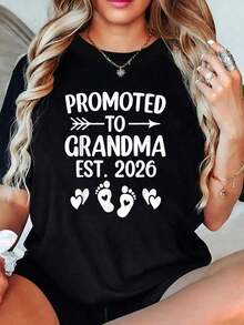 Camiseta Vintage de Algodón 100% para Mujer, Estampado "Abuela Est. 2026", Promovida a Abuela, Nueva Abuela 2026, Camisetas Gráficas para Mujer para Uso Diario - Negro - Ver 7
