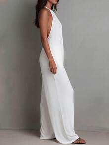 White Wide-Leg Jumpsuit With Pleats And Open Back, Perfect For A Holiday Look. - 白色 - 查看 3