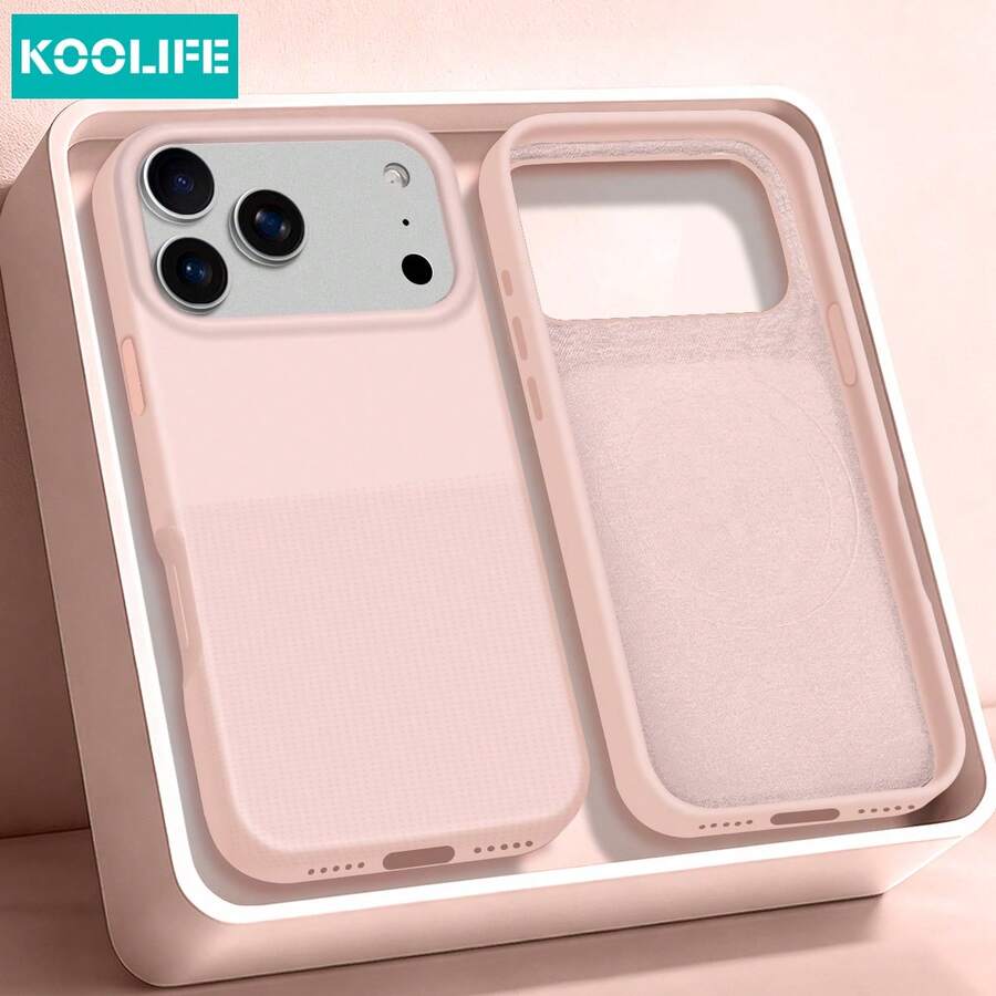 Koolife 1件裝粉色磁吸TPU手機殼，極簡霧面防滑格紋紋理，防震保護殼，適用 18 Pro/18 Pro Max/17/17 Pro/17 Pro Max/16/15/14/13