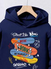 Toddler Skateboard Pattern Warm Hoodie Sweatshirt And Sports Pants Set - Royal Blue - View 3