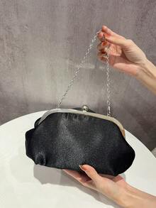 优雅浪漫3D立体花卉新娘包，婚礼手包，奢华花卉晚宴包，适合正式派对、伴娘、舞会礼服、鸡尾酒会等场合的女士斜挎包 - 黑色 - 查看 5