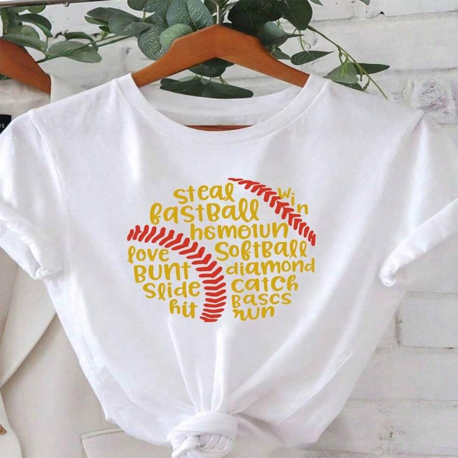 Talla grande, camiseta de talla grande para mujer con gráfico de jonrón de béisbol/sóftbol - Top casual de manga corta y cuello redondo con bate de béisbol y estampado - Blusa de primavera verano para eventos, ropa casual - Ajuste lavable a máquina ( &) S-XXXL - Blanco - Ver 1
