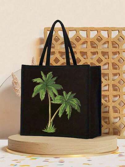 Coconut Tree Printed Makeup Bag, Large Capacity Reusable Makeup Bag, Lightweight Makeup And Toiletries Storage Bag, Zipper Makeup Bag, Lightweight Coin Wallet, Date Tree Printed Makeup Bag, Storage Bag, Travel Accessories, Shopping Essentials, Multifunctional Use, Makeup Collection, Brushes, Accessories, Nurses' Day, Teachers' Day, Graduation Season, Independence Day, Weddings, Graduation Gifts