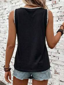 Camiseta sin mangas de cuello redondo 95% casual y cómoda para mujer - Negro - Ver 2