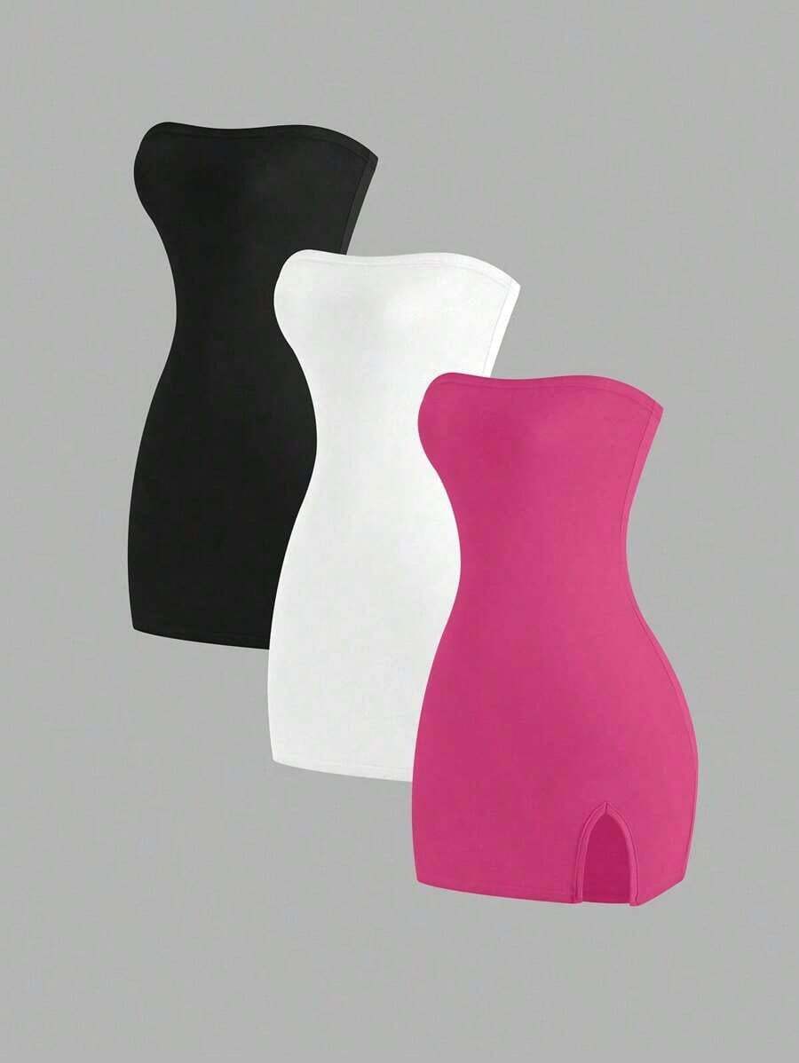 Vestido ajustado bandeau de 3 piezas para mujer, para atuendos de Año Nuevo - Multicolor 3 - Ver 1