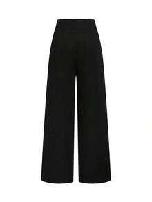 Pantalones rectos casuales de uso diario y para ir al trabajo con decoración de ojales en la cintura, nueva moda primavera/verano para mujeres - Negro - Ver 2