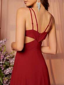 Vestido de dama de honor elegante con tirantes finos y corte calado para el verano - Burdeos - Ver 4