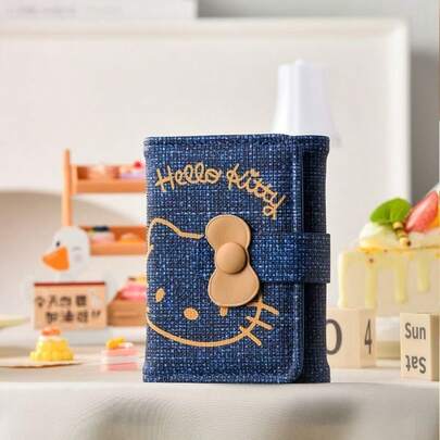 SANRIO Hello Kitty牛仔布多功能零钱包，可爱迷你KT猫信用卡夹钱包（女士款）