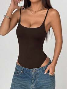de mujer de estilo minimalista y elegante con cuello bajo en unicolor, adecuado para primavera/verano, estilo europeo y americano - Café integral - Ver 5