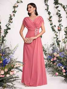 Vestido con flores 3D bordadas para novia, madre de la novia, moda de primavera y verano para fiesta, cita, vacaciones, boda, celebridad, con cintura elegante y falda amplia, para el Día de San Valentín - Rosa Fucsia - Ver 3