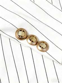 Conjunto de traje a rayas, blazer de negocios casual de doble botonadura y pantalones a medida, estilo versátil adecuado para varias ocasiones, conjunto de 2 piezas - Blanco - Ver 4
