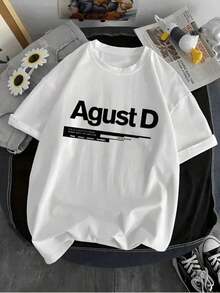 La palabra "Agust D" está impresa en el centro, transmitiendo poder e individualidad con un gran texto negro, evocando un estilo urbano moderno.La ropa de mujer es suave y cómoda, adecuada para el uso diario y casual. - Blanco - Ver 1