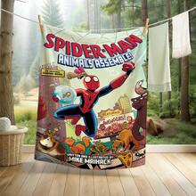 Marvel Manta de 1 piezas con estampado de S-pider-Man, manta decorativa estilo dibujos animados retro, manta estampada con personajes de dibujos animados, manta universal para siestas para todas las estaciones, manta decorativa para el hogar con personajes, regalo moderno y elegante, ideal para el hogar, dormitorio, cama, sofá, oficina, para la hora del almuerzo o como manta de picnic. - Multicolor - Ver 2