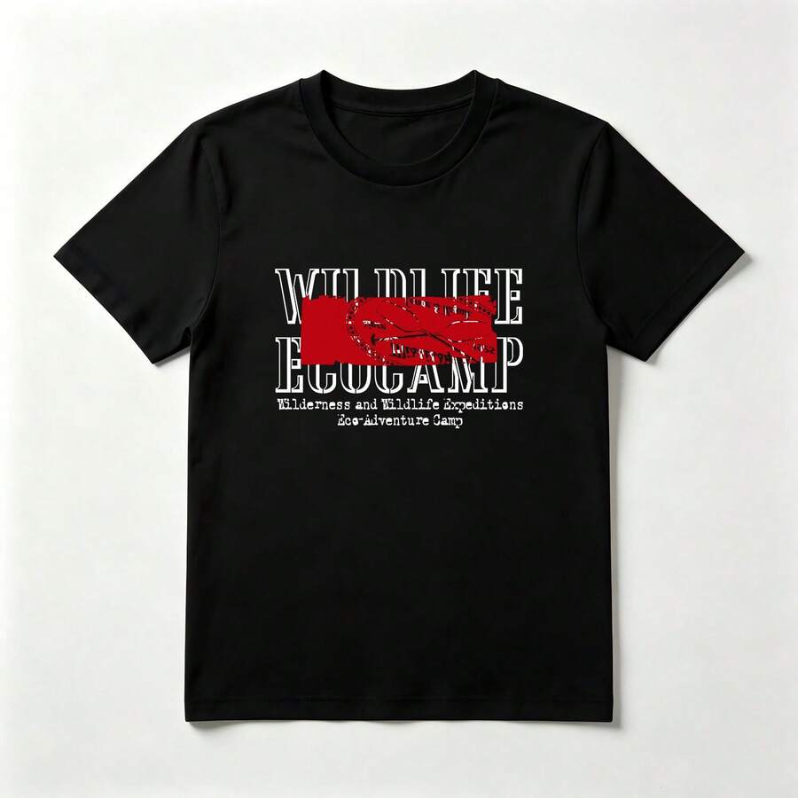 Red Seal Distressed Black Cotton T-Shirt Adventure Style - Black - View 1