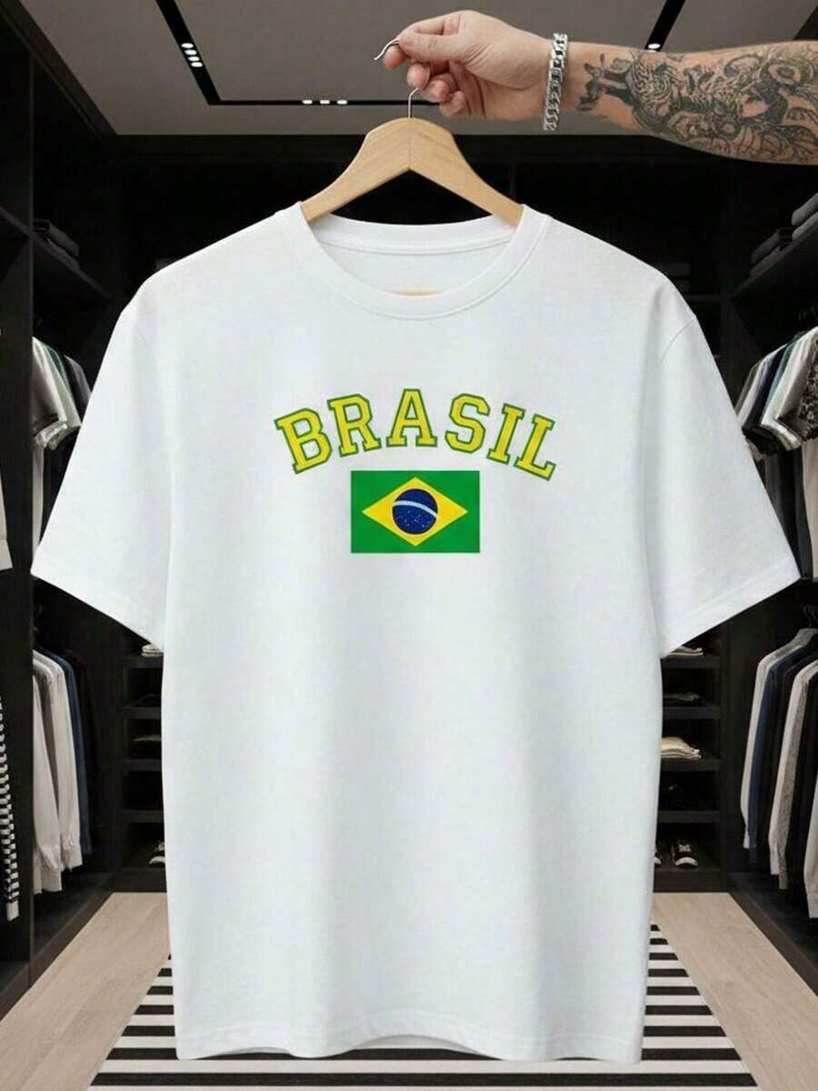 Brazil Unisex Fan T-Shirt 100% Cotton Brazilian National Football Team Unisex Short Sleeve Crew Neck Casual Brazil World Cup Premium Soft Cotton - 白色 - 查看 1