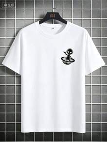 This Casual T-Shirt Features A Simple Print, A Round Neck, And Short Sleeves. The Classic, Basic Design Is Universally Flattering, And The Loose, Relaxed Fit Feels Comfortable And Breathable. The Fine, Soft Texture Is Soft Against The Skin And Breathable, So It Won't Pill Or Lose Its Shape Over Time. The Subtle, Elegant Print Design Is A Must-Have For Summer. This Versatile Piece Pairs Perfectly With All Kinds Of Bottoms-You Can't Go Wrong. - 白色 - 查看 1
