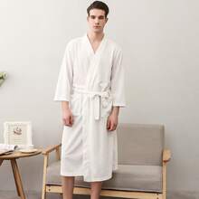 Jubah Mandi Waffle Ringan untuk Wanita, Jubah Kimono Musim Panas Unisex dengan Lengan 3/4, Menyerap Air, Gaya Korea - MultiWarna - View 5