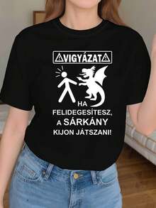 Camiseta de Mujer% Algodón con Estampado Hungarian I Don'Flirt - Camiseta Casual de Manga Corta y Cuello Redondo para Primavera-Verano, Uso Diario, Regalo para Vacaciones. - Negro - Ver 2
