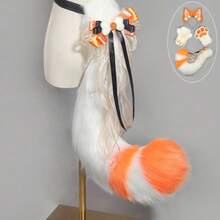 Plush Fox Ears Headband & Tail & Paw Gloves Set, Multi-Color Cosplay Costume Accessories For Halloween & Parties - Fox Claw Orange - View 3