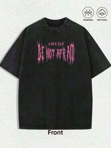Camiseta para Hombre, 1 Pieza, Estampado "Retro Religioso-Gótico 'NO TENGA MIEDO' con Ilustración de Ángel Alado de Múltiples Ojos Rosa y Verso de Lucas 2:10", Camiseta Negra, Estética Vintage Desgastada, Ropa de Primavera/Verano para Hombres y Mujeres, Camiseta de Corte Regular, Ideal para Reuniones Navideñas y Religiosas-Góticas, Camiseta Casual para Uso Diario de Hombres y Mujeres, Son Excelentes Regalos para Entusiastas de la Fe y el Estilo Gótico, Camisetas 100% Algodón, Diseño Divertido y Atrevido, Camisetas Gráficas para Hombres, Camisetas Gráficas para Mujeres, Moda Urbana, Estilo Callejero, Eventos Góticos, Ocio Diario (Camiseta Retro Religiosa-Gótica Unisex, Opción Atractiva para Navidad) Camisetas Gráficas Holgadas y Cómodas, Cam - Negro - Ver 3