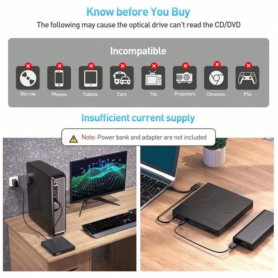 USB + Type-C 双接口外置光驱,兼容台式机、笔记本电脑、一体机和苹果电脑,支持 USB 3.0 高速传输,向下兼容 USB 2.0 和 USB 1.1 接口。二合一读写,高速读取和刻录无延迟,即插即用,无需驱动程序。 - 查看 1
