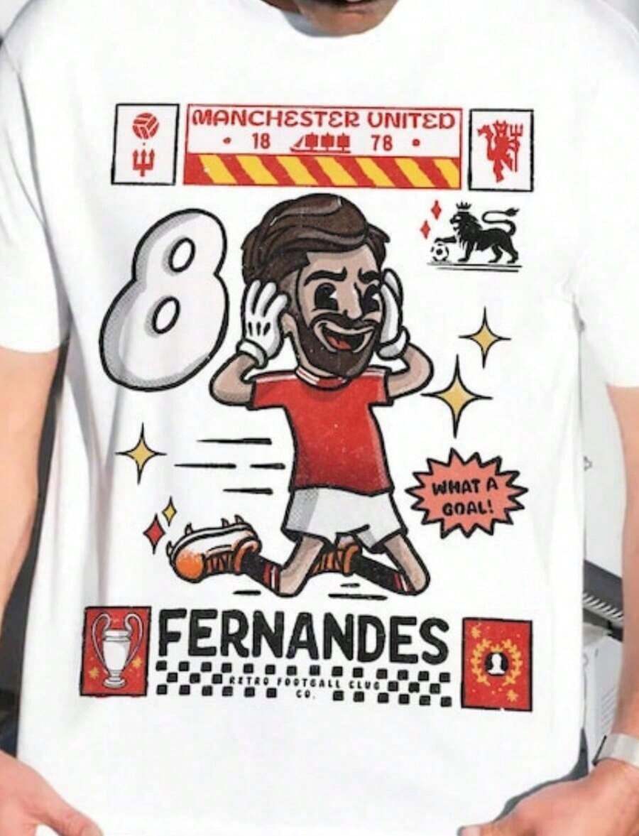 Round Neck T-Shirts With Cartoon Graphic Print Of Football Players, Non-Christmas Themed, Y2K Style, With Name And Text Printing, Short Sleeve, Casual Style, Standard Fit, Suitable For Autumn And Winter, Machine Washable, Soft, Ideal For Fan Meetings And Casual Wear, Women's T-Shirts. - 白色 3 - 查看 1
