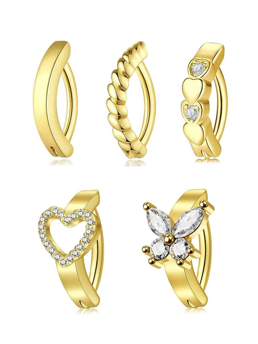 1 Bộ khuyên rốn mạ vàng sang trọng, nhiều kiểu dáng, hình bướm và trái tim xoắn đính đá CZ, khuyên tai bằng thép không gỉ 316L ít gây dị ứng, thích hợp để đeo hàng ngày. - vàng - Xem 1