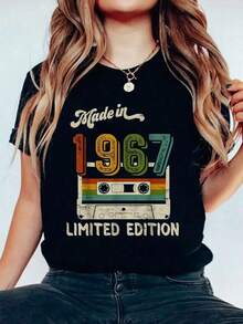 1 Piece. Limited Edition Vintage "Made In 1967" 57th Birthday Printed T-Shirt, 100% Cotton, Women's Summer T-Shirt, 180g, 100% Cotton. - 黑色 2 - 查看 6