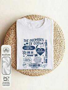 Women's Summer Tops In A Y2K Style, Cute And Fun. Faith-Based. Christian Shirt. Bible T-Shirt. Catholic-Themed, Cartoon Letter Pattern Printed Women's T-Shirts Suitable For Various Occasions, Such As Gifts For Festivals, Birthdays, Music Festivals, Mother's Day, Easter, Graduation, Casual Season. Versatile And Comfortable, For Beach Vacations, Simple And Fashionable, Suitable For Women And Girls For Everyday Wear. 100% Pure Cotton, Women's T-Shirt - 白色 - 查看 3