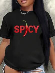 Camiseta de manga corta de poliéster con estampado de chiles, adecuada para uso casual en casa o en restaurantes, diseño ligero y duradero, cómoda para el uso diario.blusa casual mujer - Negro - Ver 1