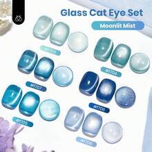 Beetles 6 Colors Moonlit Mist Cat Eye Gel Nail Polish Set, Blue Glitter Fall Jelly Sheer Gel, Magnetic Shine Soak Off UV Gel, Salon DIY Manicure Gifts For Women - 6 Colors Blue Glitter - 查看 5