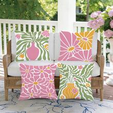 4 Stücke minimalistische tägliche rosa geometrische abstrakte Blumen Kissenbezüge, einseitig Muster aus Pfirsichhaut-Samtmaterial, 45*45/50*50/40*40CM Kissenbezüge geeignet für moderne minimalistische Sofa Wohnzimmer Dekoration, Geschenke, Party Dekoration - Verschiedenfarbig - Übersicht 5