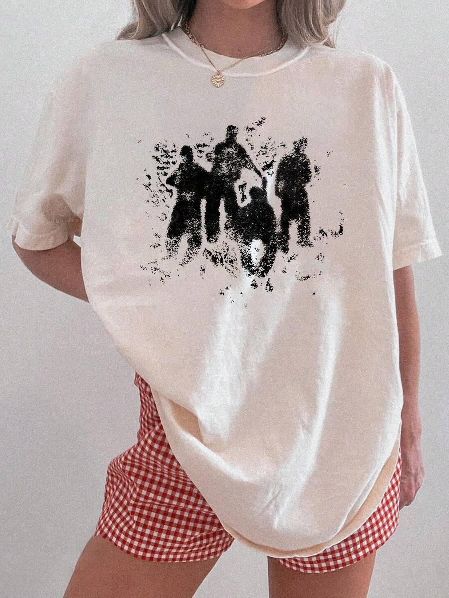 Camiseta de inspiración para mujer con estampado de polvo de estrellas, cuello redondo regular, color blanco claro, estilo casual de primavera y verano, diseño de fantasía vacacional y citas icónicas - Lavable a máquina - Alta calidad - Blanco - Ver 1