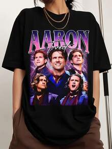 Aaron Tveit Moulin Rouge Tour Unisex T-Shirt, Aaron Tveit T-Shirt, Retro Aaron Tveit Bootlegs For Fans, Gift For Her. Crew Neck Printed Men's Fashion Short-Sleeved Sports T-Shirt, Comfortable And Versatile, 100% Cotton, 220g. - 黑色 - 查看 6