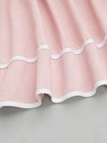Vestido elegante sin tirantes con estampado floral y ribete de contraste para mujer - Rosa Pálido - Ver 6
