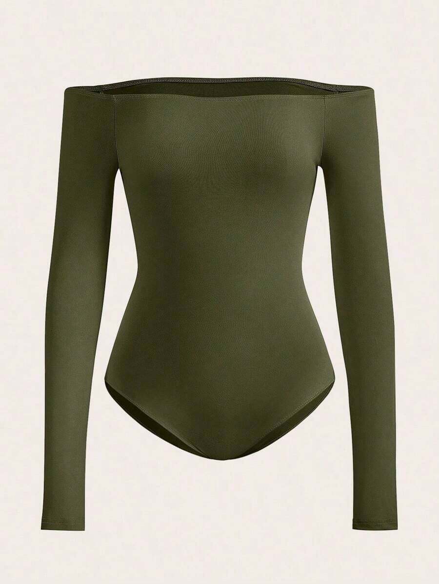 BASICS Body unicolor de hombros descubiertos - Verde militar - Ver 1