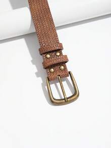 1 pieza Cinturón de cuero con hebilla retro para mujer, adecuado para uso diario en otoño/invierno - Camel - Ver 5