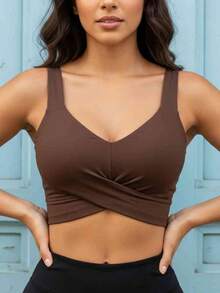 Women's Cropped Top In Spandex With Padded Cups, Super Comfortable, Summer Fashion. - Rust Brown - View 3