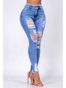 Women's Skinny Jeans, High Waist, Shapes Butt, Premium Line - Navy Blue - View 1