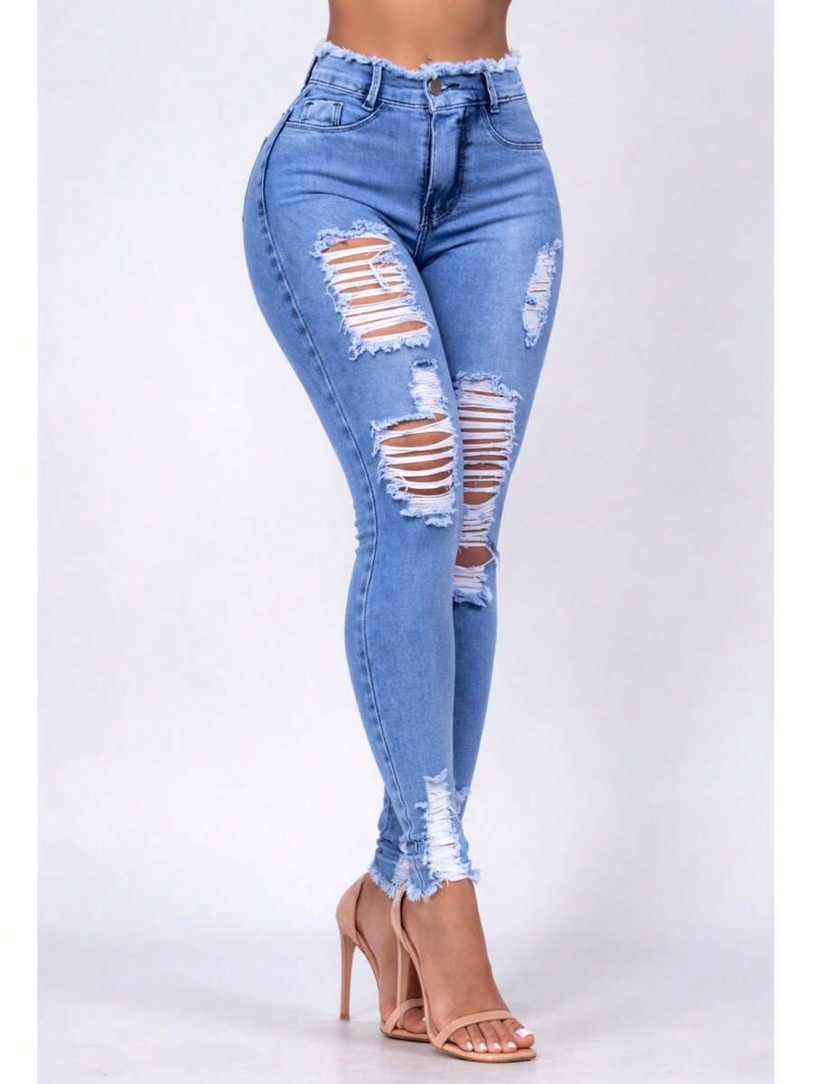 Women's Skinny Jeans, High Waist, Shapes Butt, Premium Line - Navy Blue - View 1