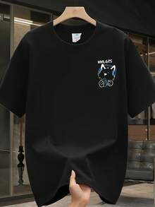 Men's Short-Sleeved T-Shirt, Made Of High-Quality Pure Cotton, With A Fashionable Brand Print, New, Casual Summer, Plus Size, Loose And Versatile. - 黑色 - 查看 2