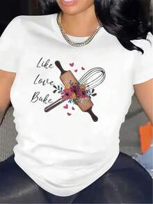 1 Lightweight And Durable Kitchen T-Shirt, Specifically Designed For Culinary Activities, With A Floral Rolling Pin Design, Perfect For Baking Enthusiasts, Offering A Comfortable Wearing Experience, Suitable For Everyday Use In Restaurants Or At Home, 180g 100% Cotton. - 白色 - 查看 11