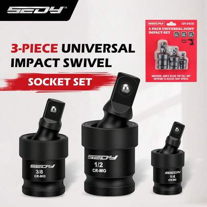  SEDY 3-Piece CR-MO Steel Swivel Socket Set, 1/4" 3/8" 1/2" Adjustable Swivel Joint Adapter, Suitable For Men, Perfect Gift For Fathers And Husbands, Applicable For DIY Auto Repair Tools