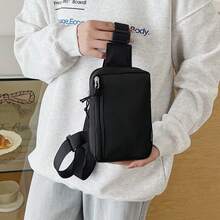 Túi đeo ngực tối giản đa năng, ba lô unisex phong cách thường ngày, túi nhỏ gọn thiết yếu với ngăn đựng tiền xu dung tích lớn. - màu đen - Xem 6