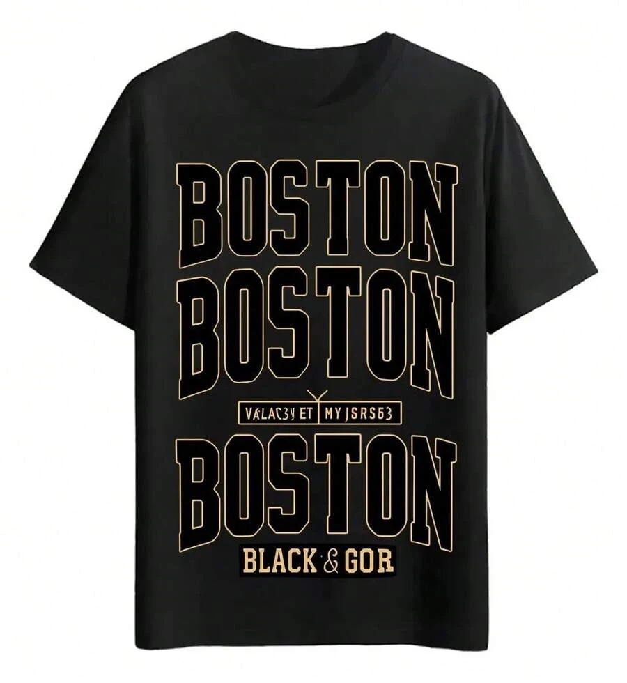 Boston T-Shirts Graphic Design Vintage Style - 黑色 - 查看 1