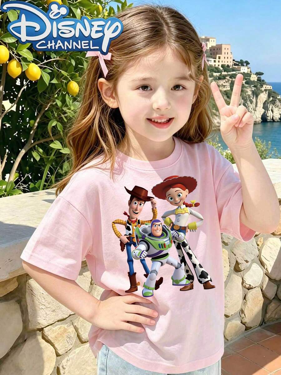Disney Casual Style Men's T-Shirt Toy Story Characters Summer Outdoors Gift For Kids - Pink - View 1