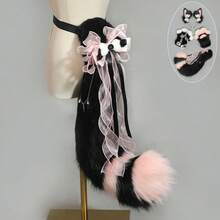 Plush Fox Ears Headband & Tail & Paw Gloves Set, Multi-Color Cosplay Costume Accessories For Halloween & Parties - 黑色狐狸頭帶 - 查看 11